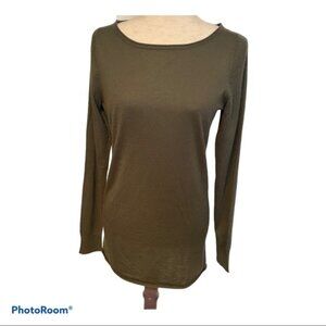 WHITE + WARREN SWEATER BOAT NECK GREEN CASHMERE LONG SLEEVE Size L